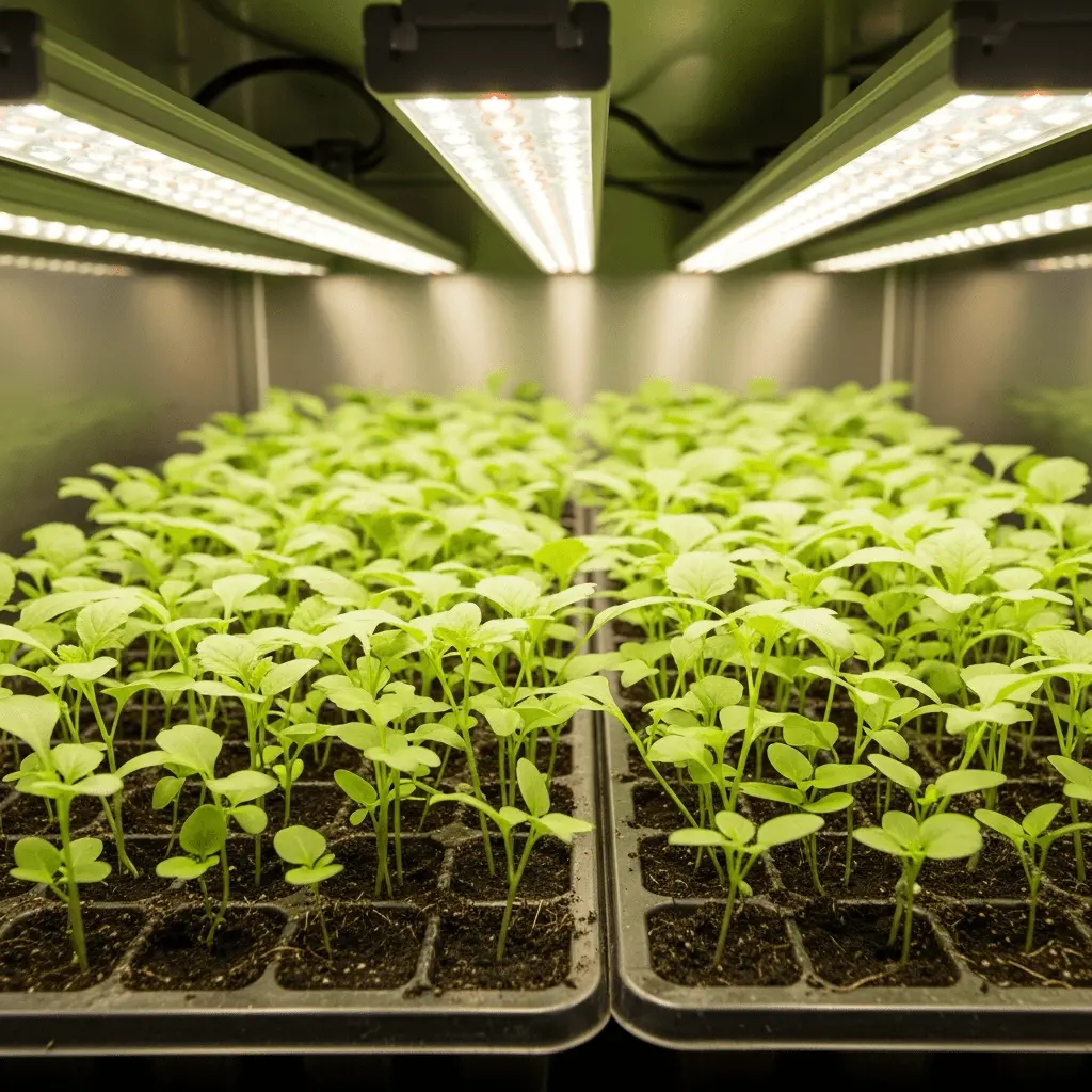 Gleichmäßige PPFD-Photonenflussdichte bei der Jungpflanzenanzucht unter vibrationsfreier LED-Beleuchtung mit passiver Aluminiumkühlung