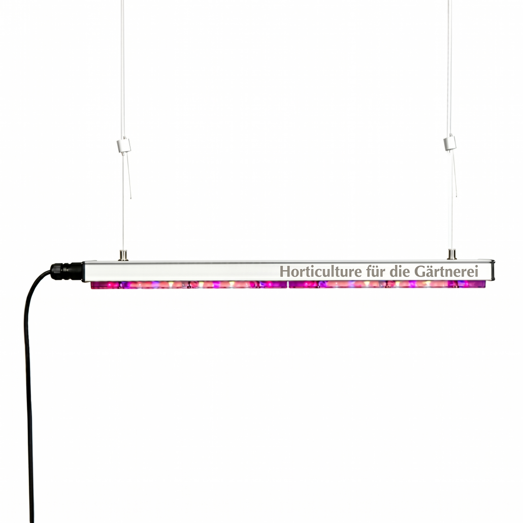 Professionelle Horticulture-LED-Leiste mit Aufschrift „Horticulture für die Gärtnerei“, violettes Lichtspektrum für Anzuchtstationen.