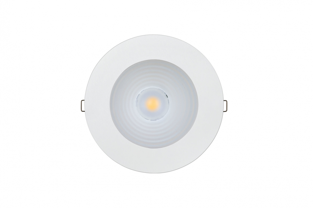 Weißer LED Pflanzen-Einbauspot für eine nahtlose Lichtplanung in Coworking Spaces und modernen Hotellobbys.